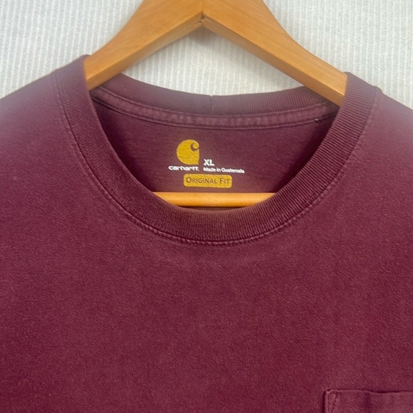 Carhartt Mens XL Original Fit Tee T-Shirt Crewneck Burgundy Heavyweight Workwear - Picture 2 of 9